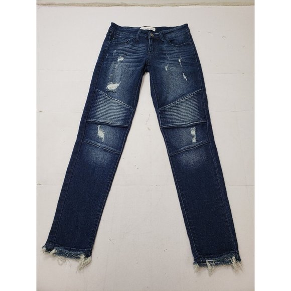 Kancan High Waist Distressed Raw Hem Ankle Skinny Jeans